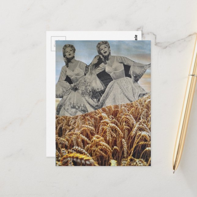 Singen in einer Weizenfeld-Collage Postkarte (Vorderseite/Rückseite Beispiel)