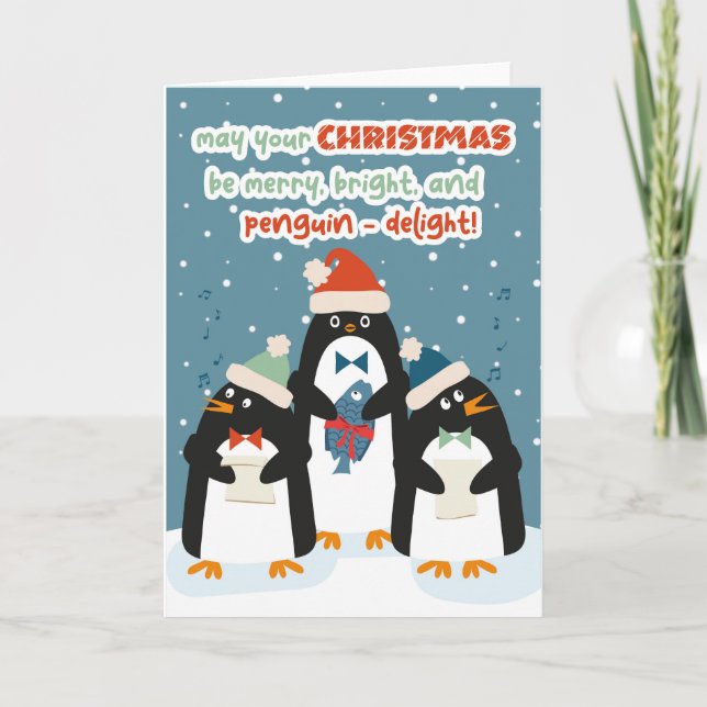 Singen Pinguine Weihnachts Grußkarten Dankeskarte (Vorderseite)