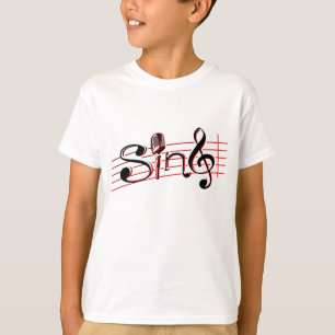 Singen Sie Retro mic-Kindern weißes rotes und T-Shirt