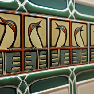 Singen Sie Vögel Symmetrische Art Deco Nouveau Wan Fliese