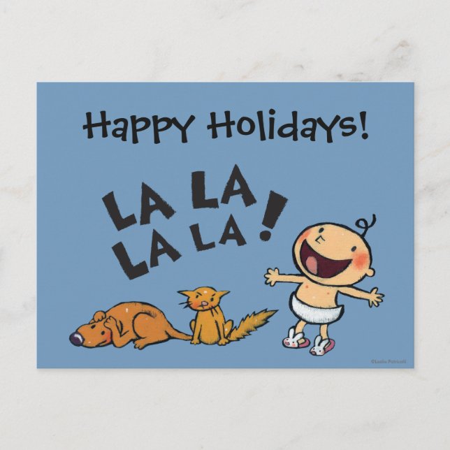 Singenbaby Leslie Patricelli mit Feiertagspostkarte (Vorderseite)