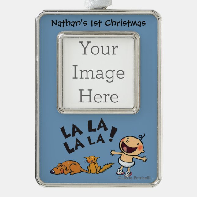 Singenbaby Leslie Patricelli mit Rahmen-Ornament Silber (Vorderseite)