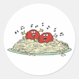 singende Fleischbällchen auf Spaghetti Runder Aufkleber