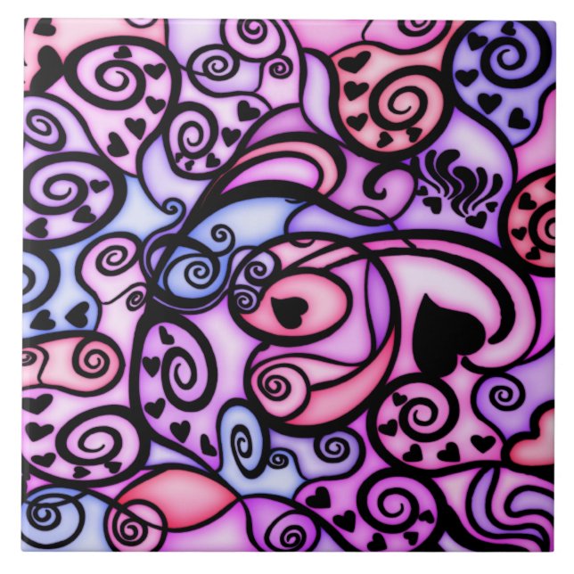 Singende Herz-Schläge, Buntglasart Fliese (Vorderseite)