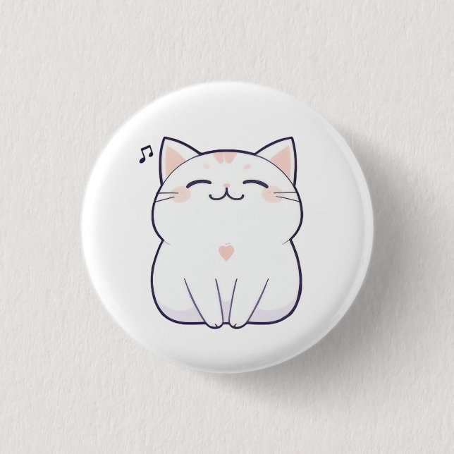 Singende Katze mit Musiknoten Kawaii Design Button (Vorderseite)