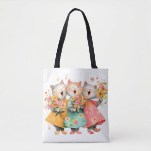 Singende Katzen mit Blumensträußen