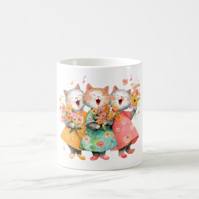 Singende Katzen mit Blumensträußen Kaffeetasse (Mittel)