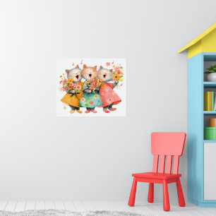Singende Katzen mit Blumensträußen Poster