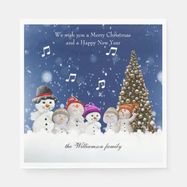 Singende Schneemänner Frohe Weihnachten - Personal Serviette (Vorderseite)