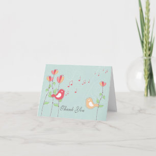 Singende Vögel mit Blumen Hochzeits-Dankeschön Dankeskarte