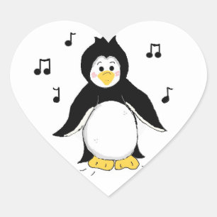 Singender Pinguin Herz-Aufkleber