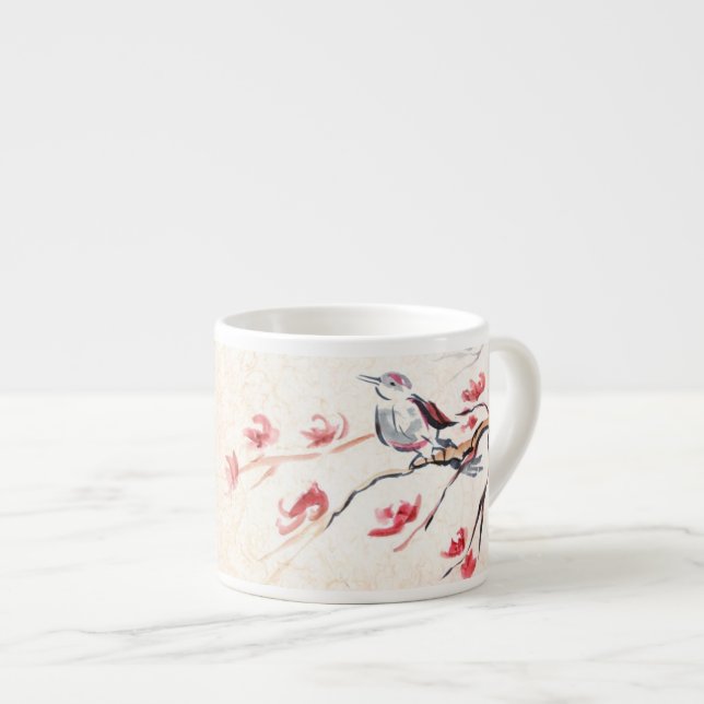 Singender Vogel Hintergrund Espressotasse (Vorderseite Rechts)