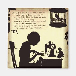 Singennähende Dame Vintage Fairy Poem Magnet