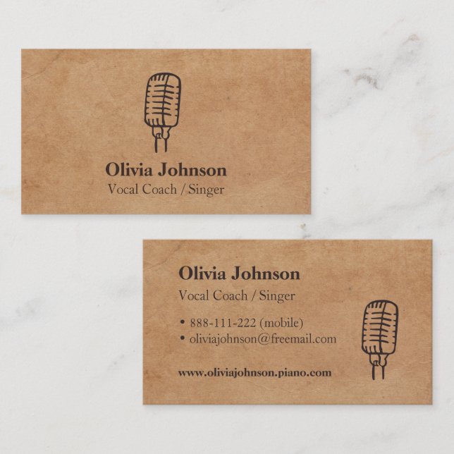 Singer Microphone Texture Effect Business Cards Visitenkarte (Vorne/Hinten)