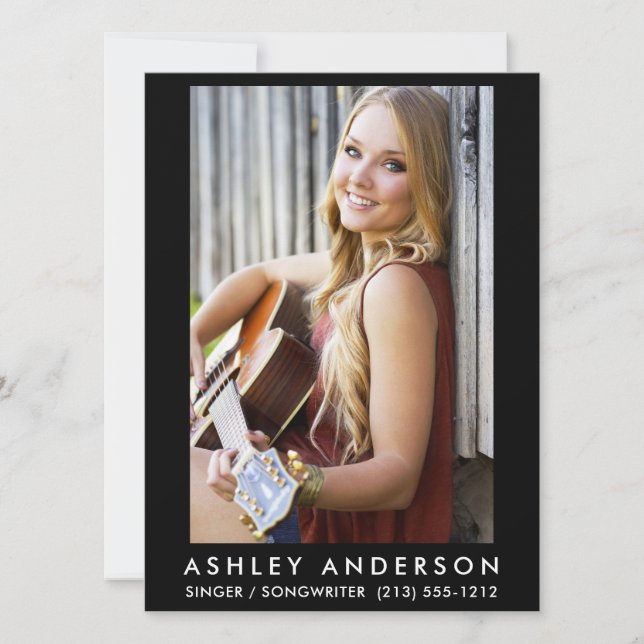 Singer Musician Foto Card Schwarz (Vorderseite)