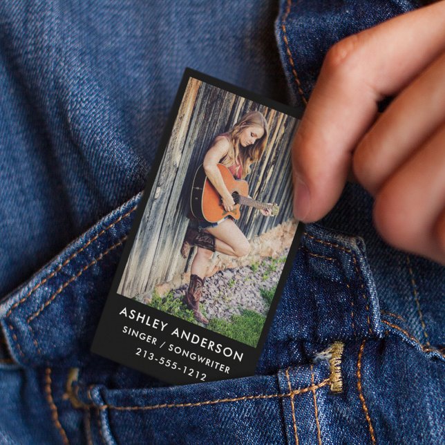 Singer Musician Foto Promo Business Card - Blk Visitenkarte (Customize to change background color, text size or text style.)