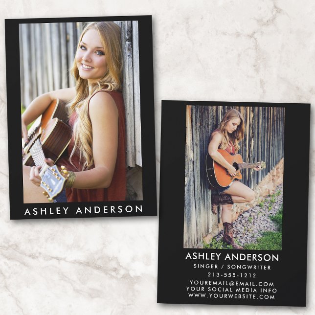 Singer Musician Foto Promo Card - Back Foto Einladung (Customize to change background color, text size or text style.)