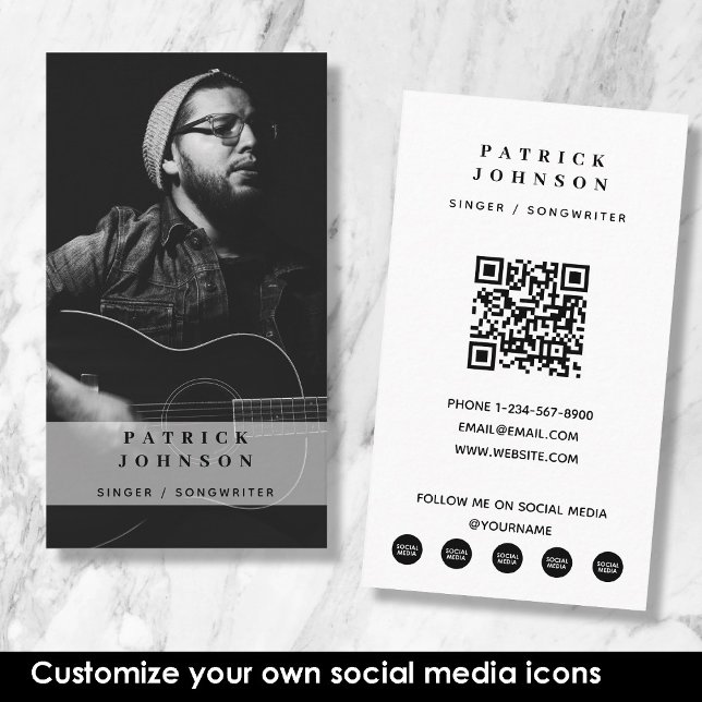 Singer Musician Songwriter Foto Social Media Visitenkarte (Singer Musician Songwriter Photo Social Media Business Card)