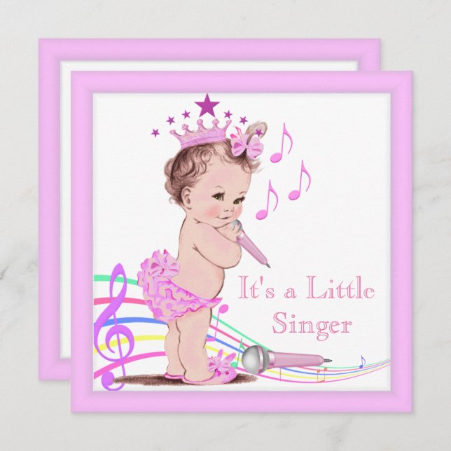 Singing Baby Shower Niedlich Girl Pink Music Einladung (Vorne/Hinten)