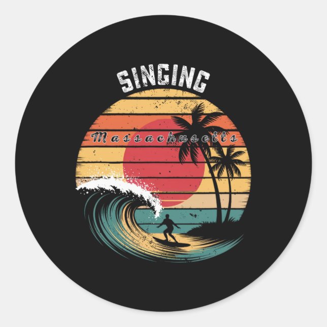 Singing Beach Machusetts Strand Surfen  Runder Aufkleber (Vorderseite)