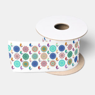 Singing Bird und Mandala Niedliches Folk Art Muste Satinband