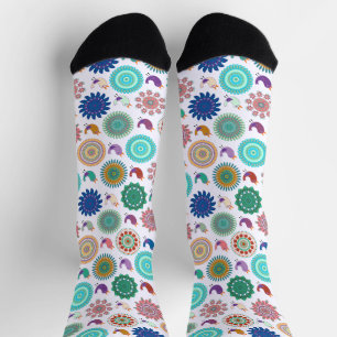 Singing Bird und Mandala Niedliches Folk Art Muste Socken