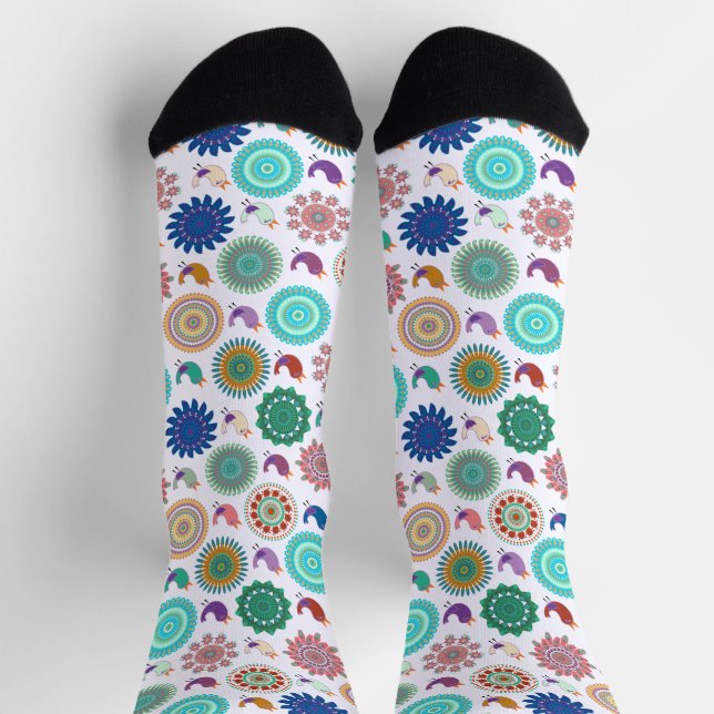 Singing Bird und Mandala Niedliches Folk Art Muste Socken (Oben)