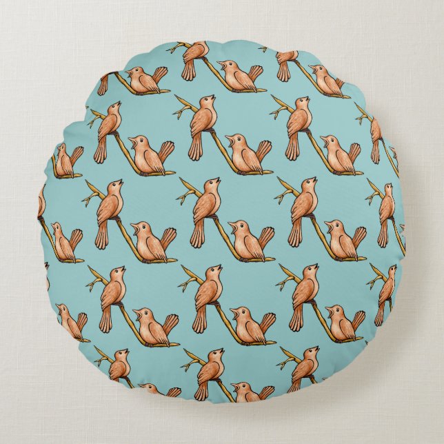 Singing Birds Round Pillow Rundes Kissen (Vorderseite)