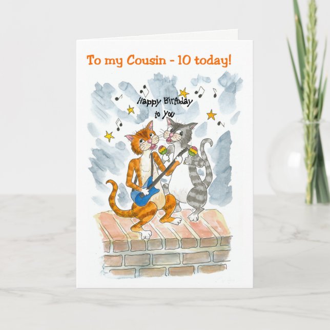 Singing Cats 10. Fun Birthday Card für einen Cousi Karte (Vorderseite)