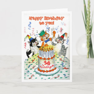 Singing Cats Geburtstagskarte für 14 Jahre Karte
