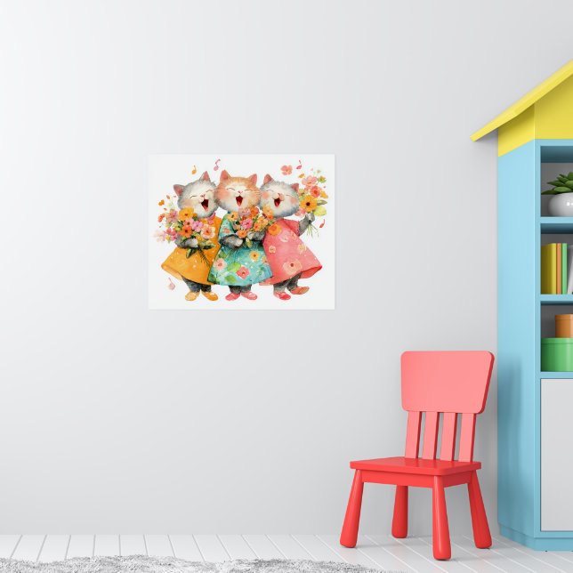 Singing Cats Holding Bouquets Poster (Kinderzimmer 1)