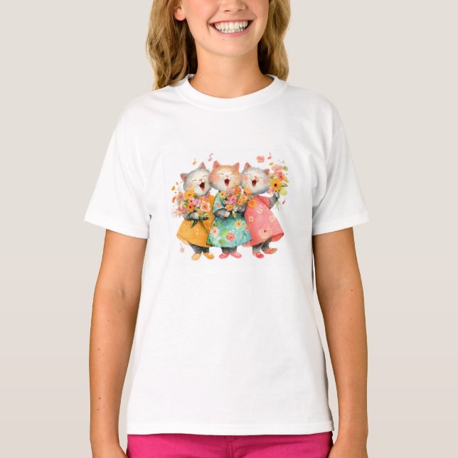 Singing Cats Holding Bouquets T-Shirt (Vorderseite)