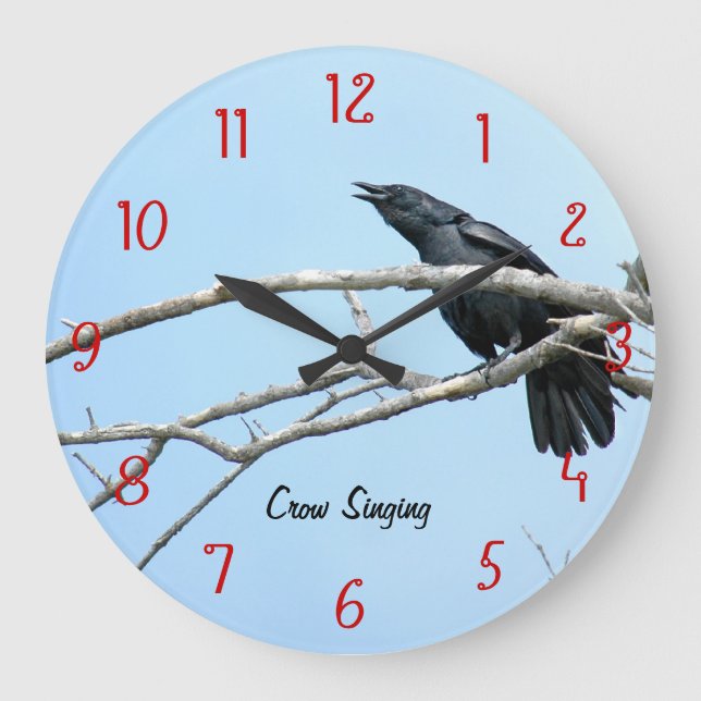 Singing Crow Raven Wall Clock Große Wanduhr (Vorderseite)