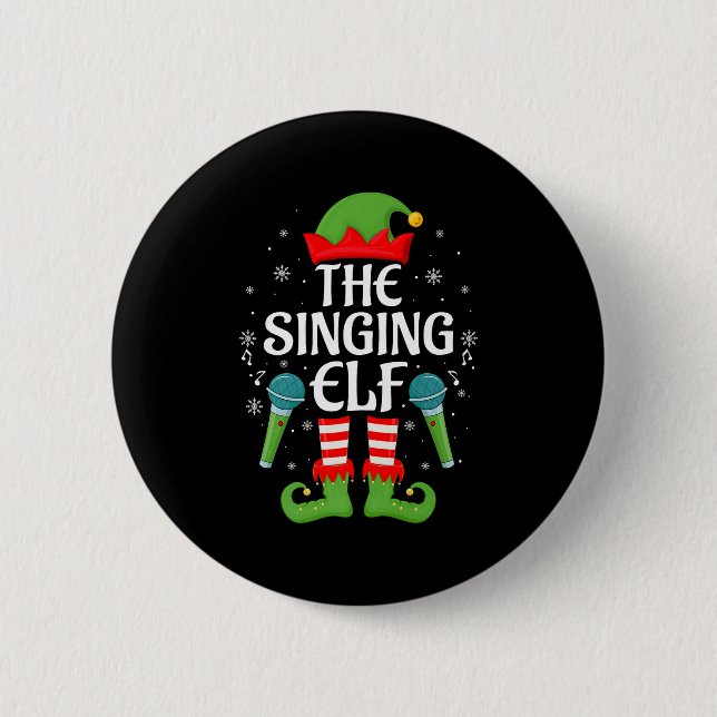 Singing Elf Christmas Family Men Women Kids Elf Sq Button (Vorderseite)