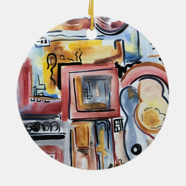 Singing In The Kitchen-Hand Painted Abstract Art Keramik Ornament (Hinten)