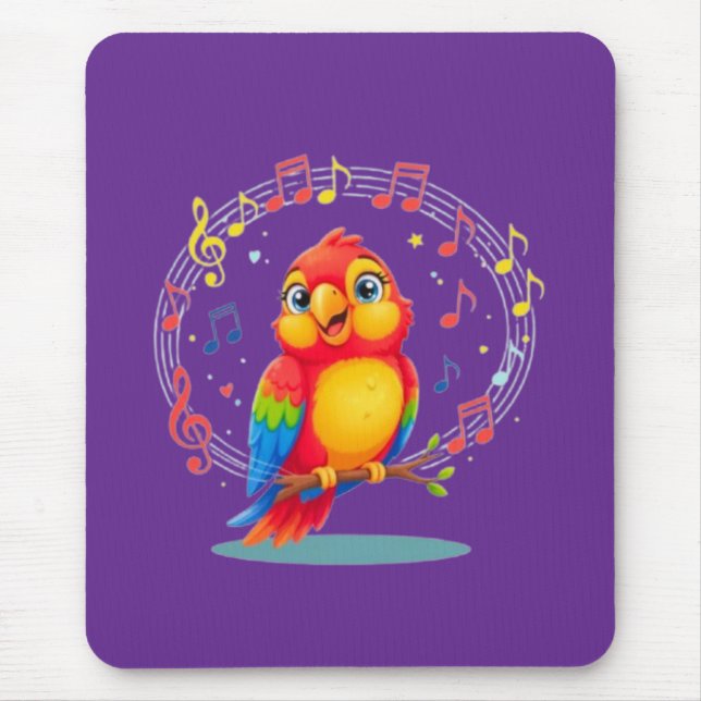 **Singing Parrot – Cute Parrot Singing Illustratio Mousepad (Vorne)