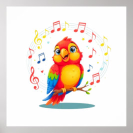**Singing Parrot – Cute Parrot Singing Illustratio Poster