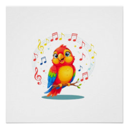 **Singing Parrot – Cute Parrot Singing Illustratio Poster