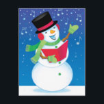Singing Snowman Christmas Carol Music Postcard Feiertagspostkarte<br><div class="desc">Singing snowman is performing Christmas carols into the night. Snow and musical notes fall gently in the Christmas postcard.</div>