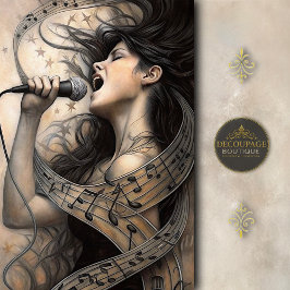 Singing Woman Wrapped in Musical Notes Decoupage Seidenpapier