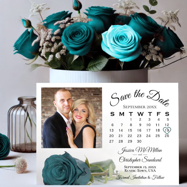 Single Aquamarine Rose Elegante Hochzeitsskalender Save The Date (Von Creator hochgeladen)