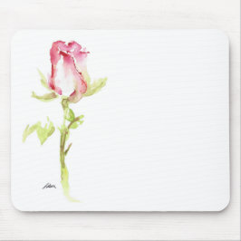 Single Aquarellfarbe Rosa Rote Rose Handbemalt Mousepad