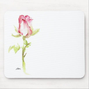 Single Aquarellfarbe Rosa Rote Rose Handbemalt Mousepad