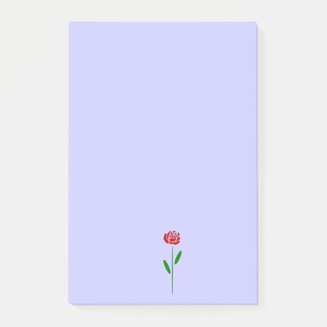 Single Art Deco Rote Rose Grüne Blätter und Stem Post-it Klebezettel (Vorderseite)