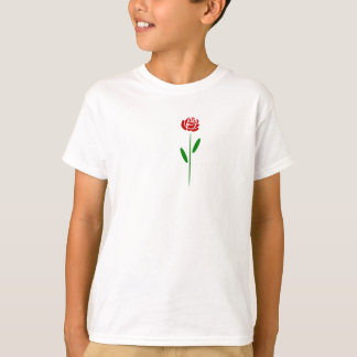 Single Art Deco Rote Rose Grüne Blätter und Stem T-Shirt