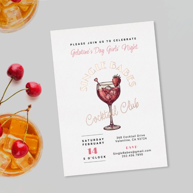Single Babes Galentine's Day Party Rosa Cocktail Folieneinladung (Von Creator hochgeladen)