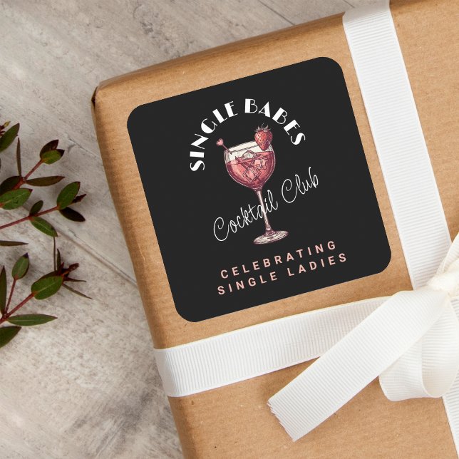 Single Babes Pink Cocktail Girls Nacht Quadratischer Aufkleber (Von Creator hochgeladen)