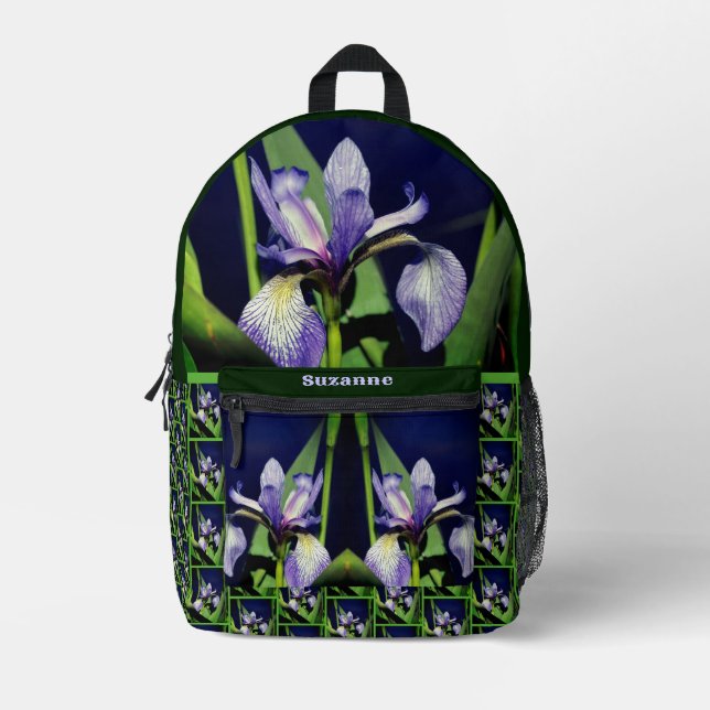 Single Blaue Flagge Iris Blume Natur Personalisier Bedruckter Rucksack (Vorderseite)