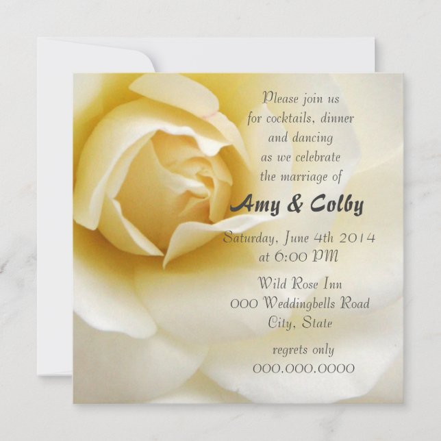 Single Creamy White Rose Hochzeitsempfang Einladung (Vorderseite)