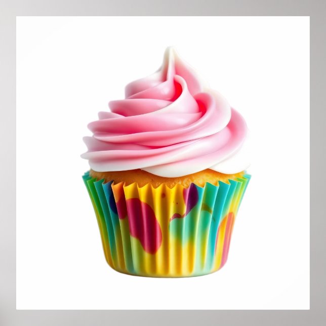 Single Cupcake with Pink and White Frosting Poster (Vorne)